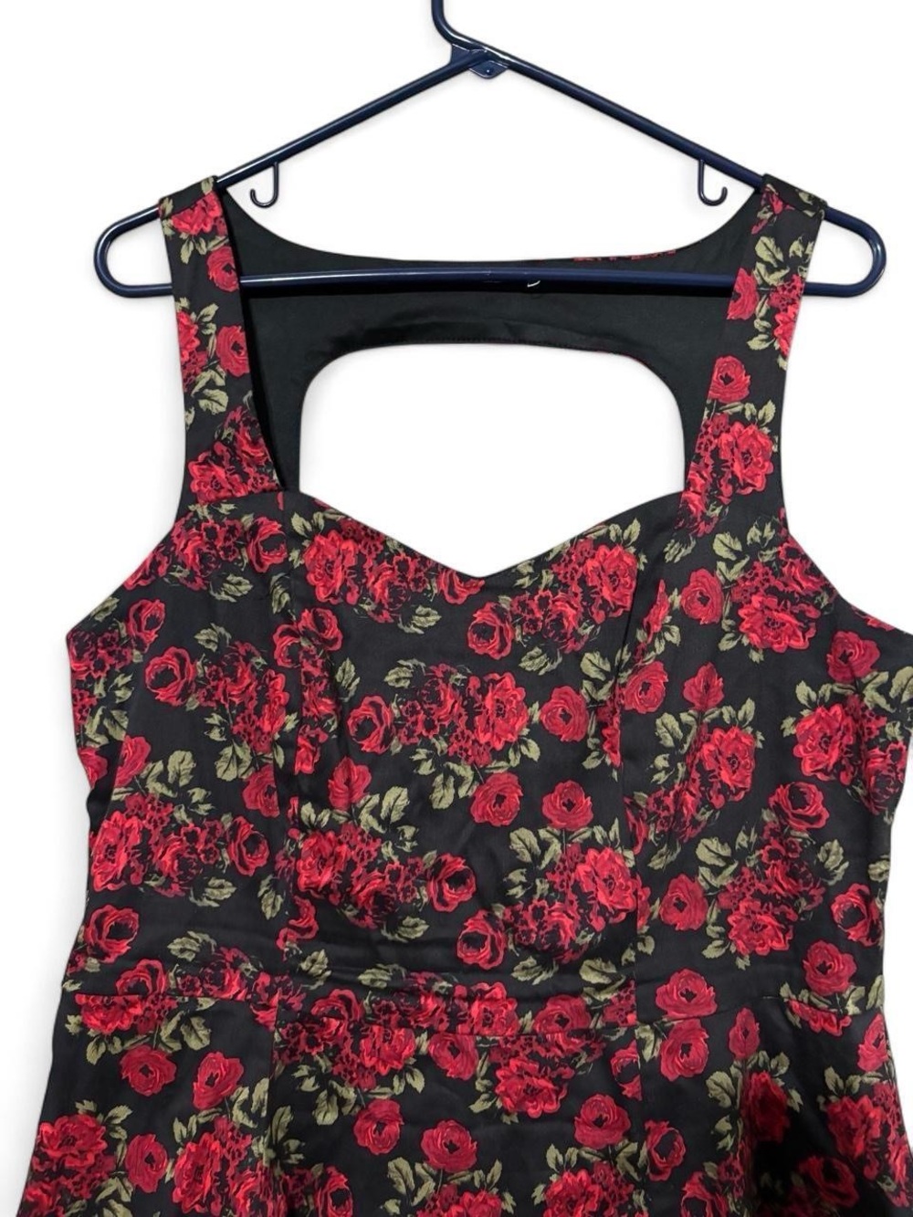 Torrid Black Floral Fit-and-Flare Dress with Red Roses - Picture 3 of 7